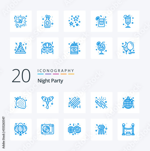 20 Night Party Blue Color icon Pack like disco group drum fireworks celebration