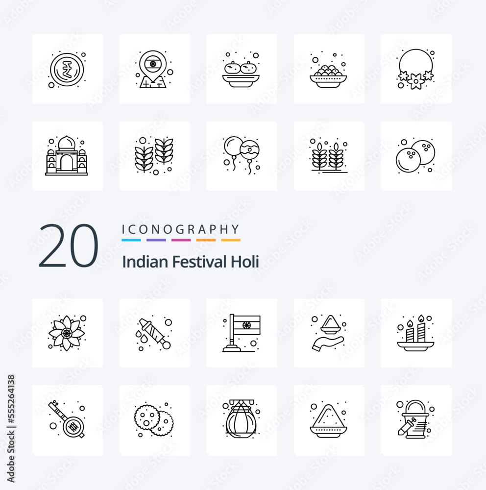 20 Holi Line icon Pack like india candles flag powder plate
