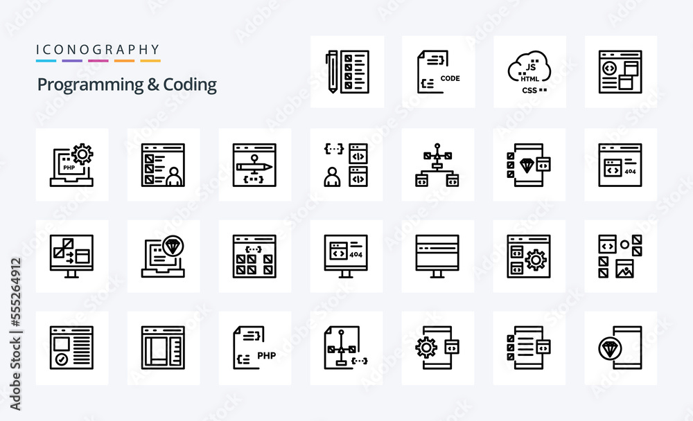 25 Programming And Coding Line icon pack