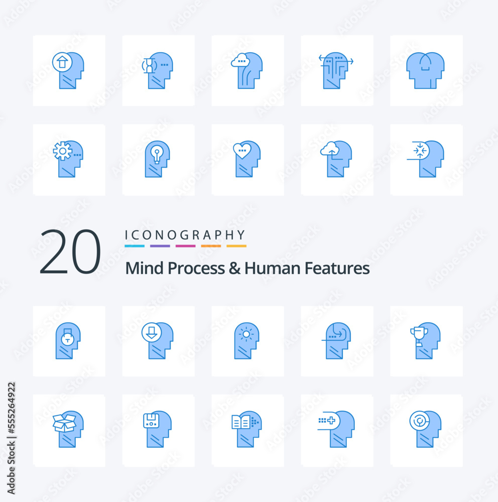 20 Mind Process And Human Features Blue Color icon Pack like head skill knowledge learning mind