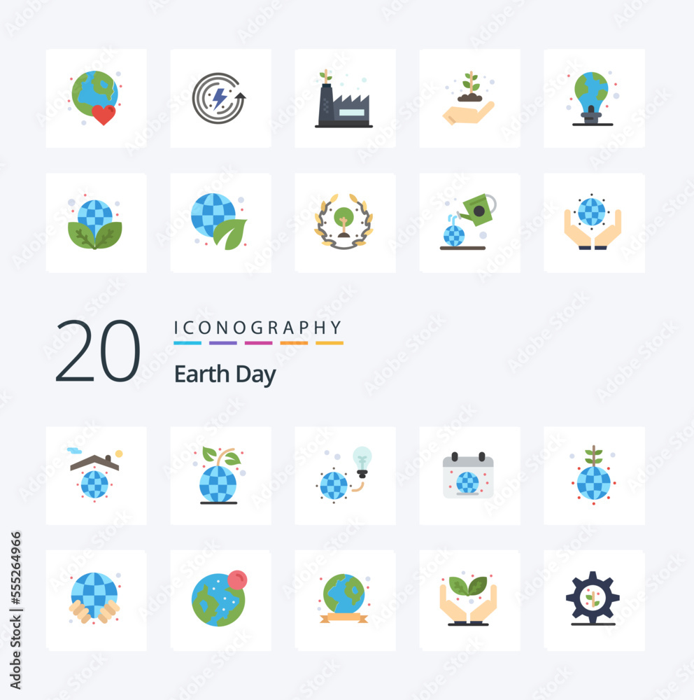 20 Earth Day Flat Color icon Pack like eco manufacturing energy earth ecology day