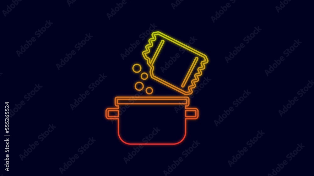 Glowing neon line Cooking pot and spice icon isolated on blue background. Boil or stew food symbol. 4K Video motion graphic animation Glowing neon line Cooking pot and spice icon isolated on blue background. Boil or stew food symbol. 4K Video motion graphic animation