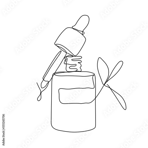 Face serum one line illustration. Skin care line drawing. Beauty vector illustration. Eco cosmetics concept. Organic body care
