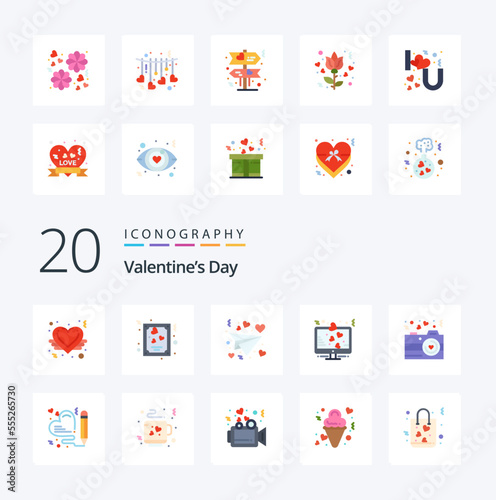 20 Valentines Day Flat Color icon Pack like love love sign letter love heart