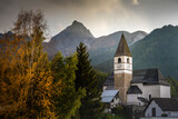 Idyllic landscape of Scuol Tarasp village, Engadine, Swiss Alps, Switzerland