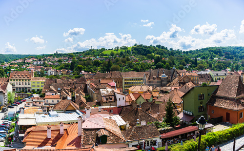 Panoramic landscape of the old town of Sighisoara, Transylvania