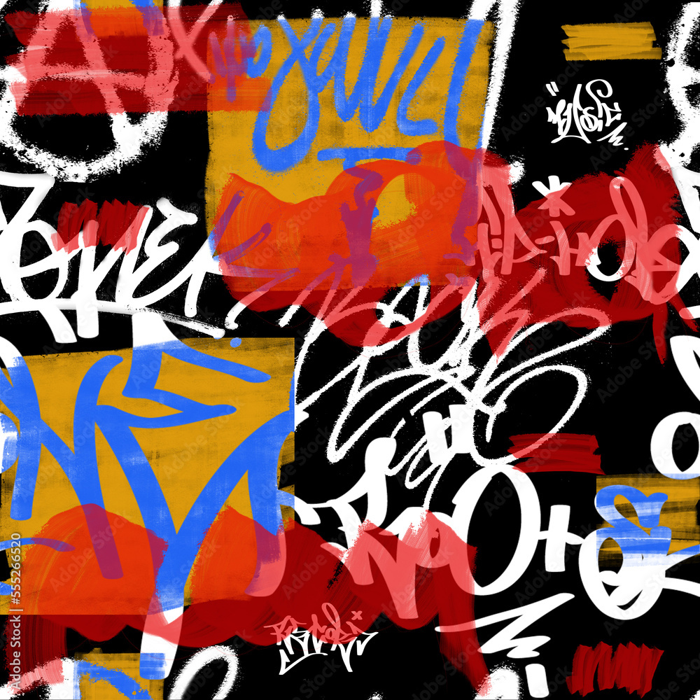 Obraz premium Seamless graffiti pattern, watercolor background, street art.