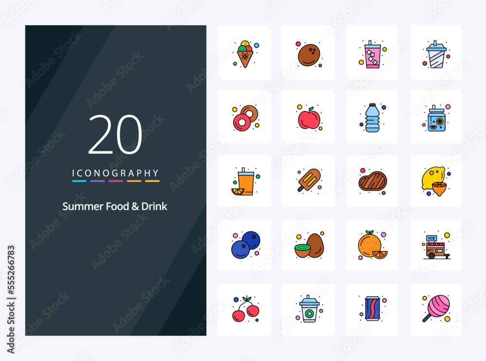 20 Summer Food  Drink line Filled icon for presentation