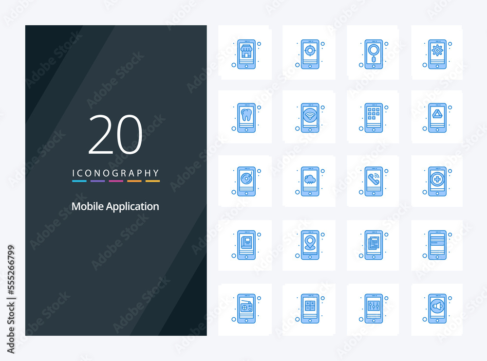 20 Mobile Application Blue Color icon for presentation