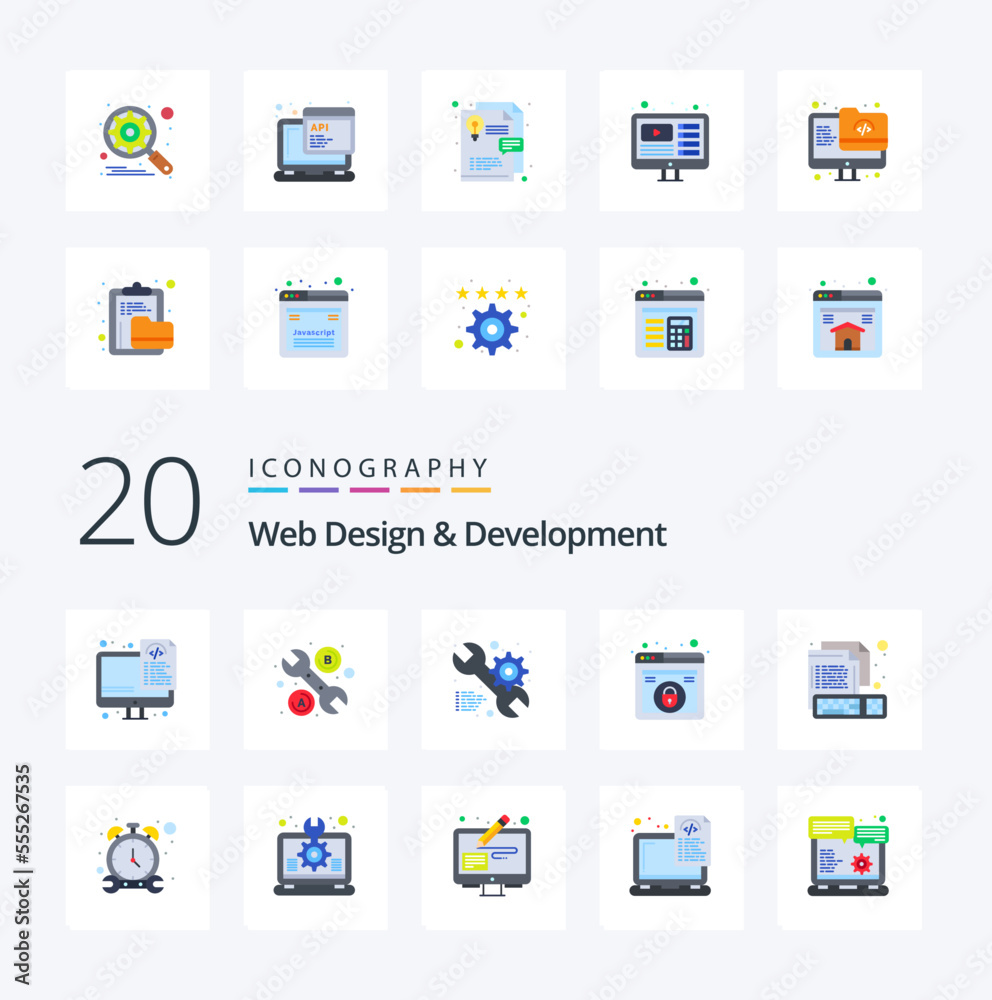 20 Web Design And Development Flat Color icon Pack like creative coding setting security lock