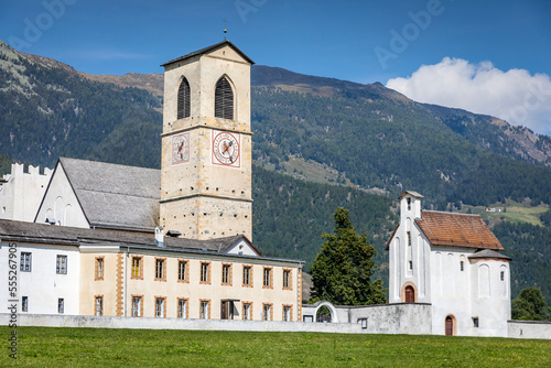 Idyllic landscape of Val mustair village, Engadine, Swiss Alps, Switzerland photo