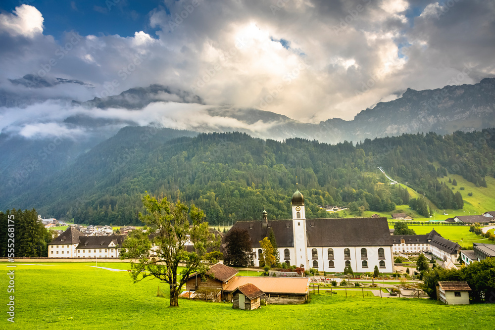 Idyllic landscape of Engelberg village, Obwalden, Swiss Alps, Switzerland