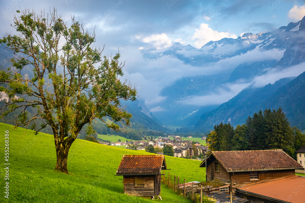 Idyllic landscape of Engelberg village, Obwalden, Swiss Alps, Switzerland