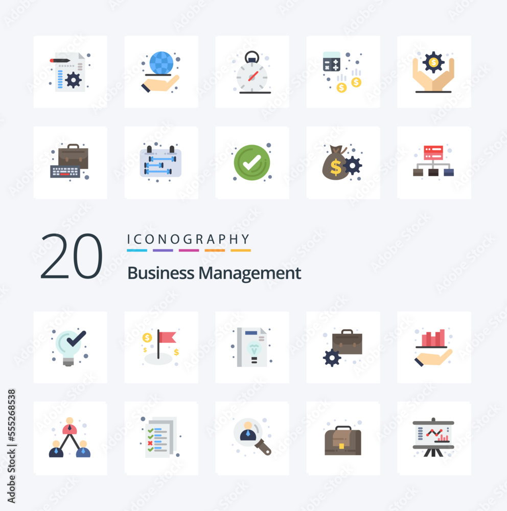 20 Business Management Flat Color icon Pack like management management business finance briefcase