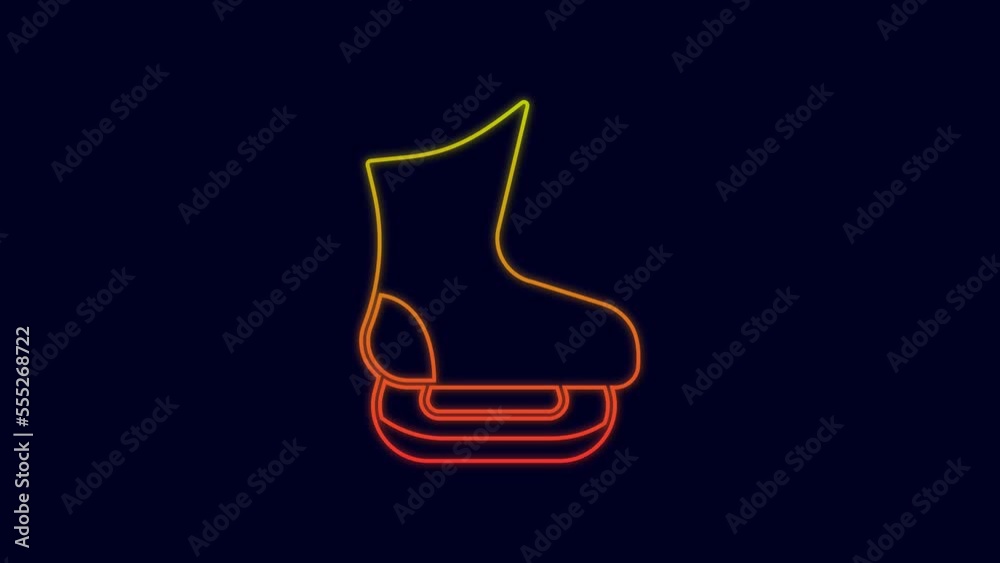 Glowing neon line Skates icon isolated on blue background. Ice skate shoes icon. Sport boots with blades. 4K Video motion graphic animation Glowing neon line Skates icon isolated on blue background. Ice skate shoes icon. Sport boots with blades. 4K Video motion graphic animation