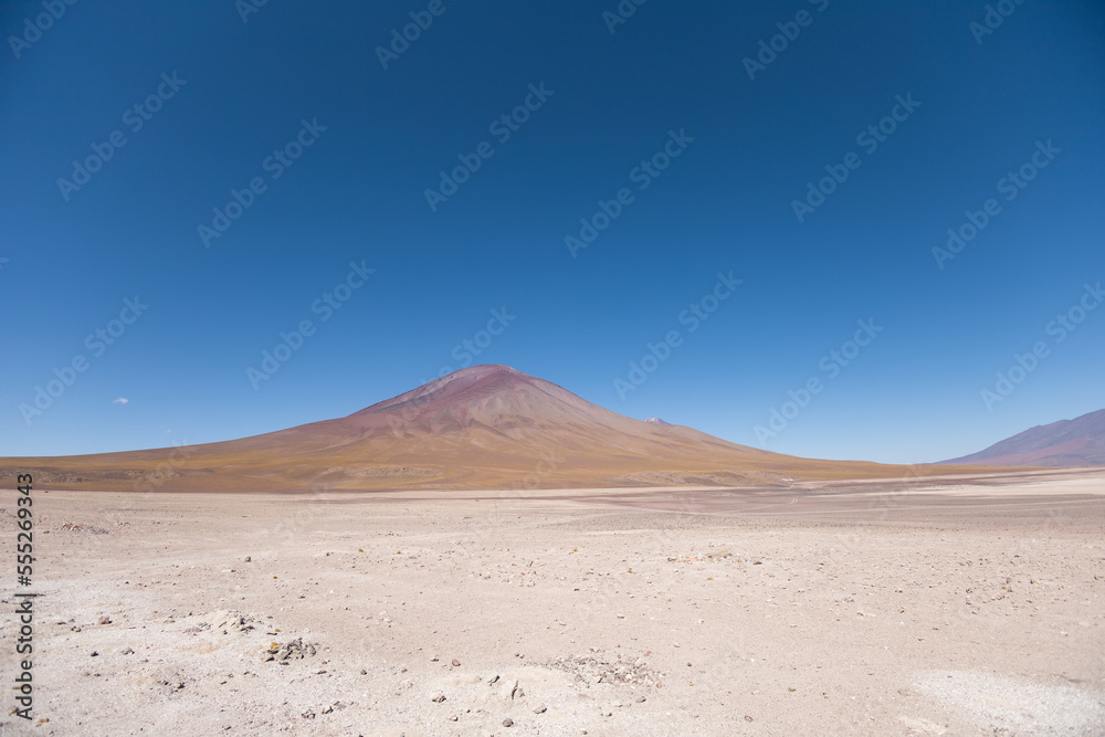 desert nature, in the background a mountain and sky with clouds, natural tourist destination with desert landscape, place in latin america