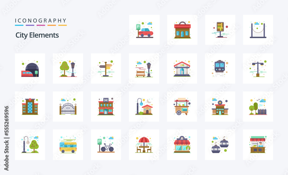 25 City Elements Flat color icon pack