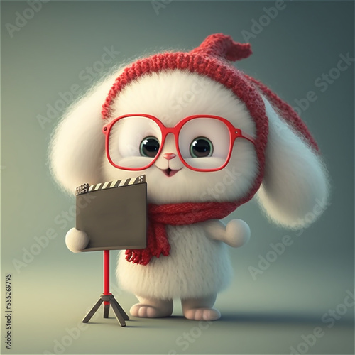 White Bunny Director Holding a Clapper Board - Generative AI