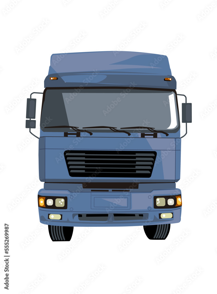 Realistic vector illustration of the front of a blue truck Realistic vector illustration of the front of a blue truck