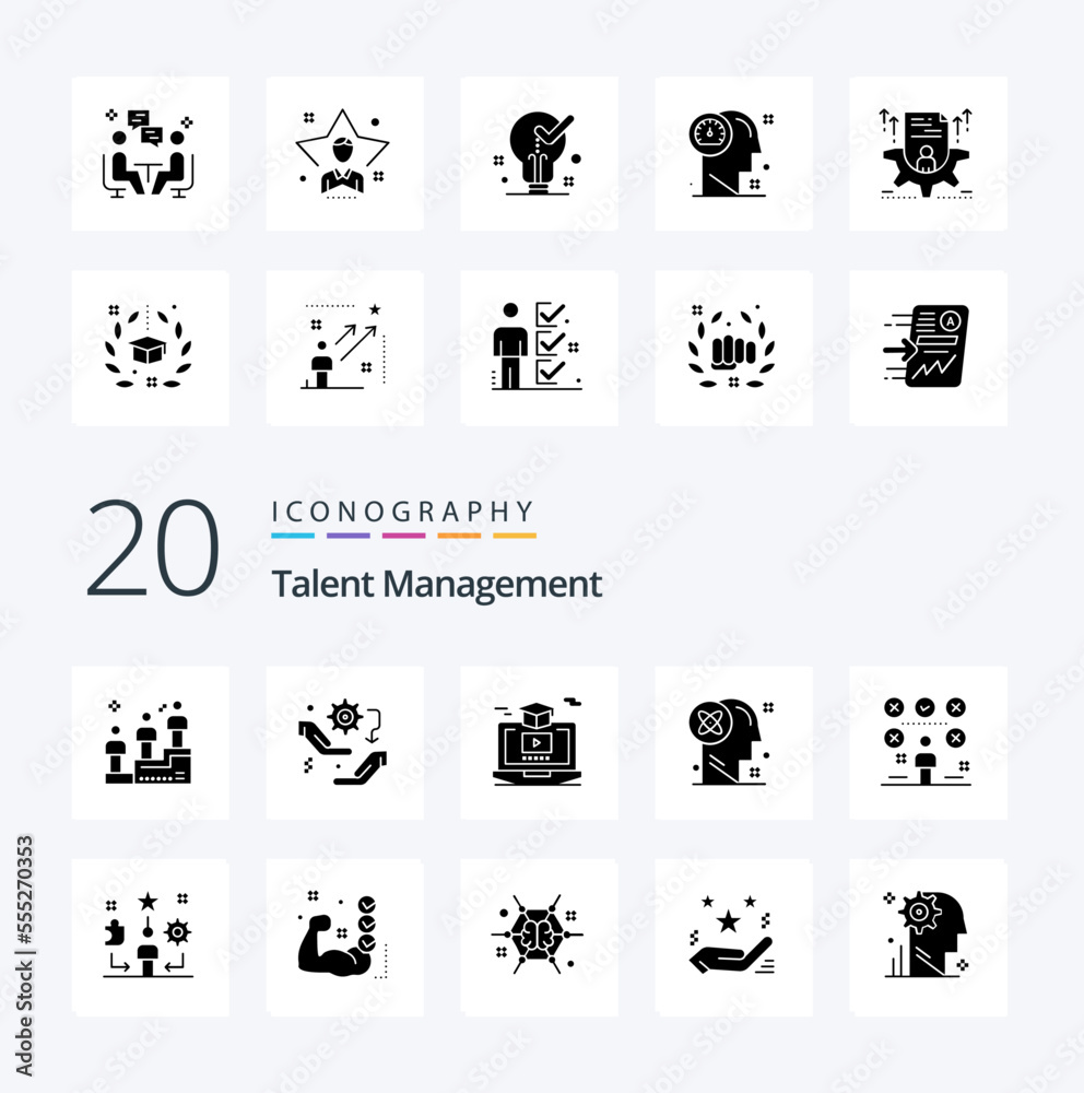 20 Talent Management Solid Glyph icon Pack like solution mind setting user gruadation