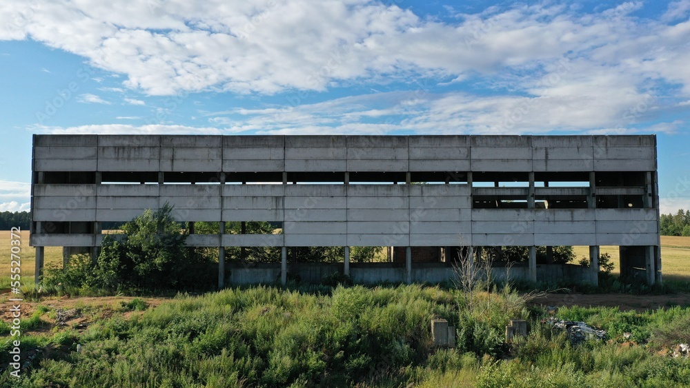 Polessky Radiation-Ecological Reserve, Gomel region, Belarus - 20.08.2022: Abandoned buildings in the Chernobyl zone. Radiation pollution. Lands abandoned by man. 