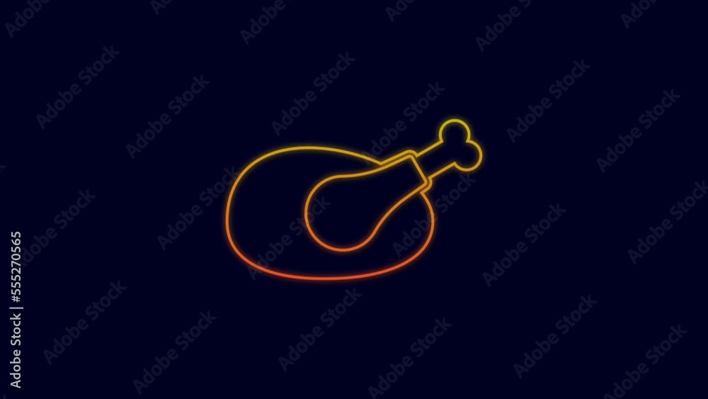 Glowing neon line Roasted turkey or chicken icon isolated on blue background. 4K Video motion graphic animation Glowing neon line Roasted turkey or chicken icon isolated on blue background. 4K Video motion graphic animation
