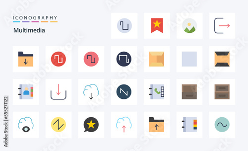 25 Multimedia Flat color icon pack © Muhammad
