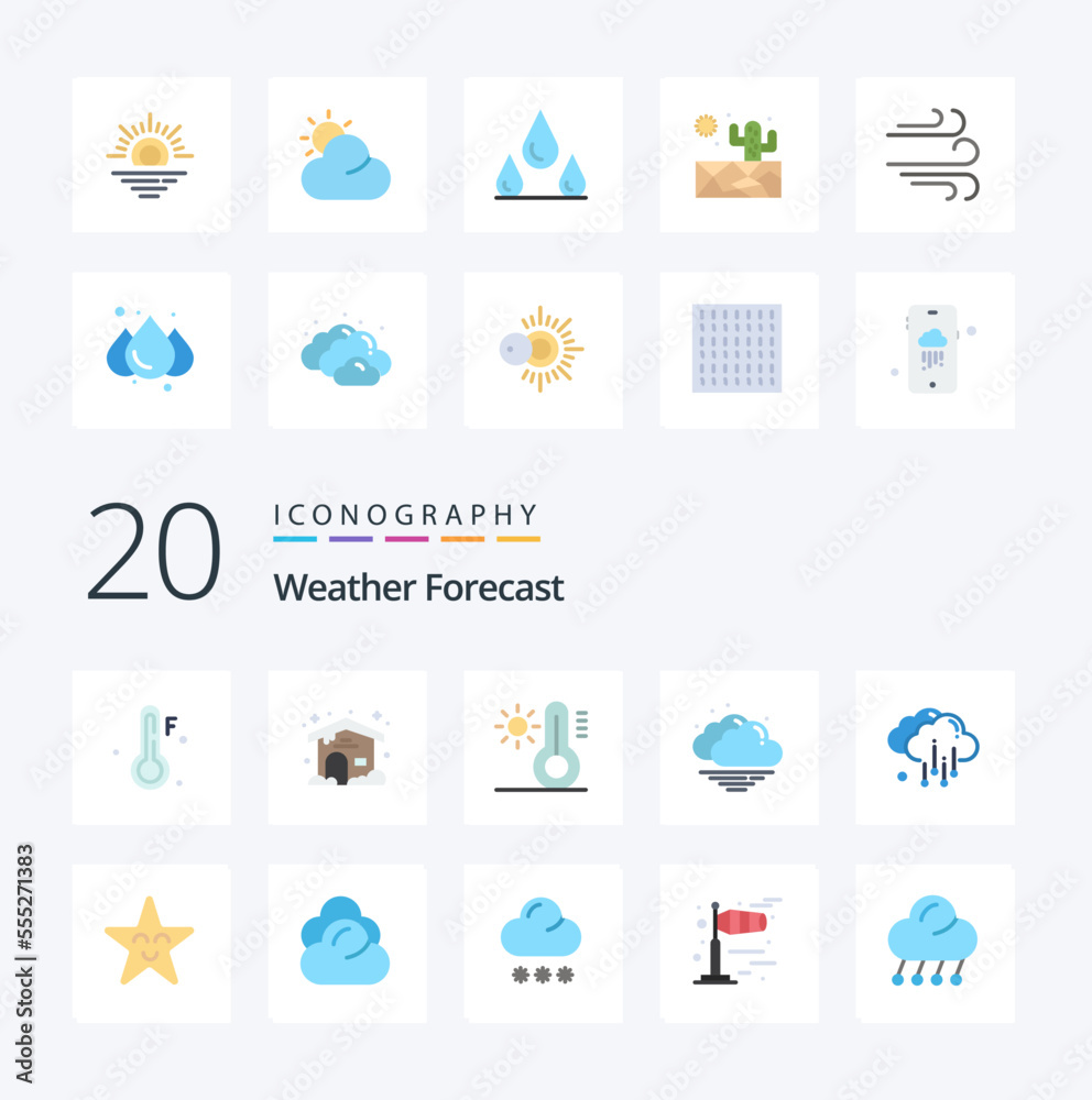 20 Weather Flat Color icon Pack like star fable temperature weather cloud