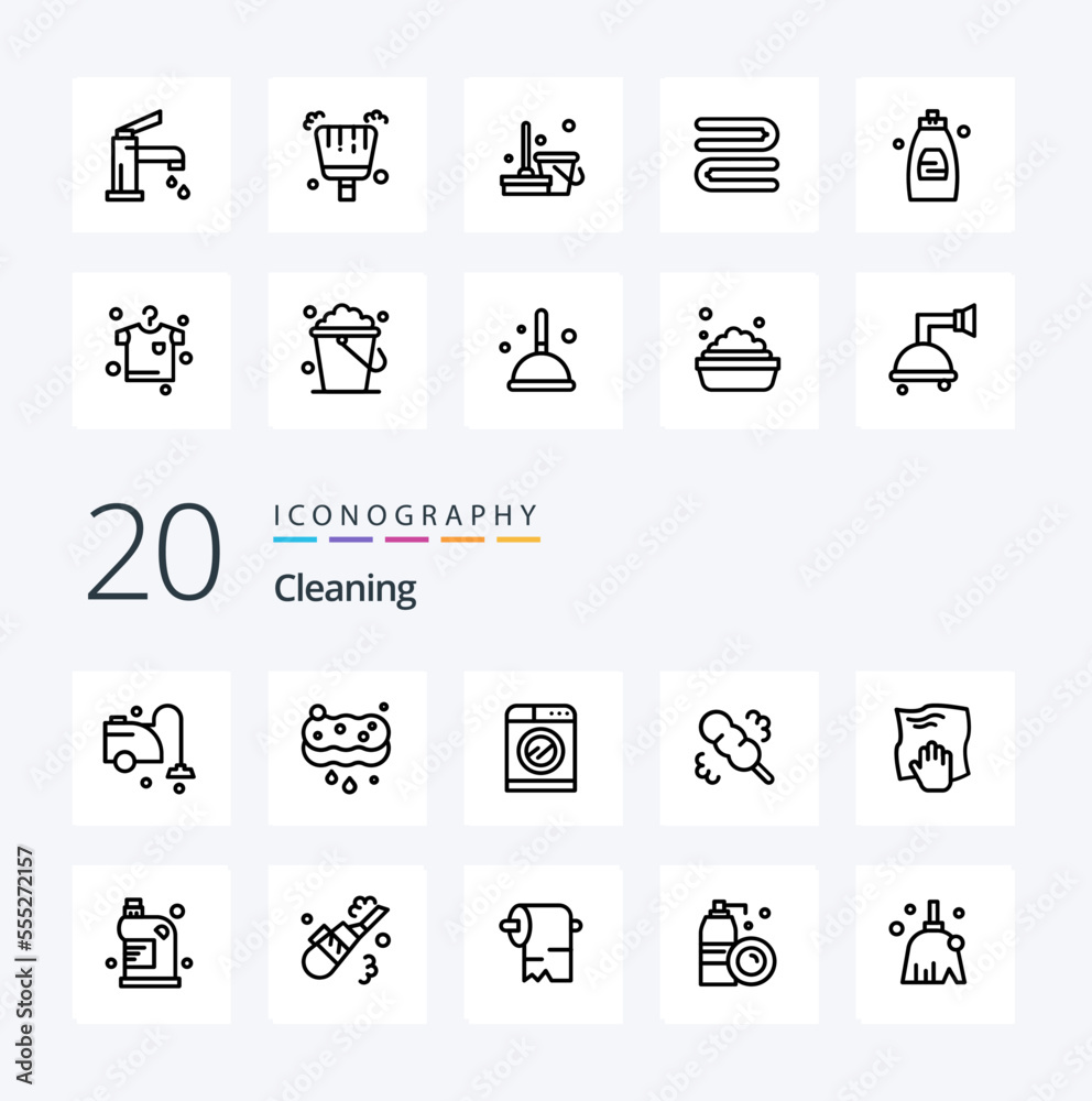20 Cleaning Line icon Pack like housework cleaning machine wash broom