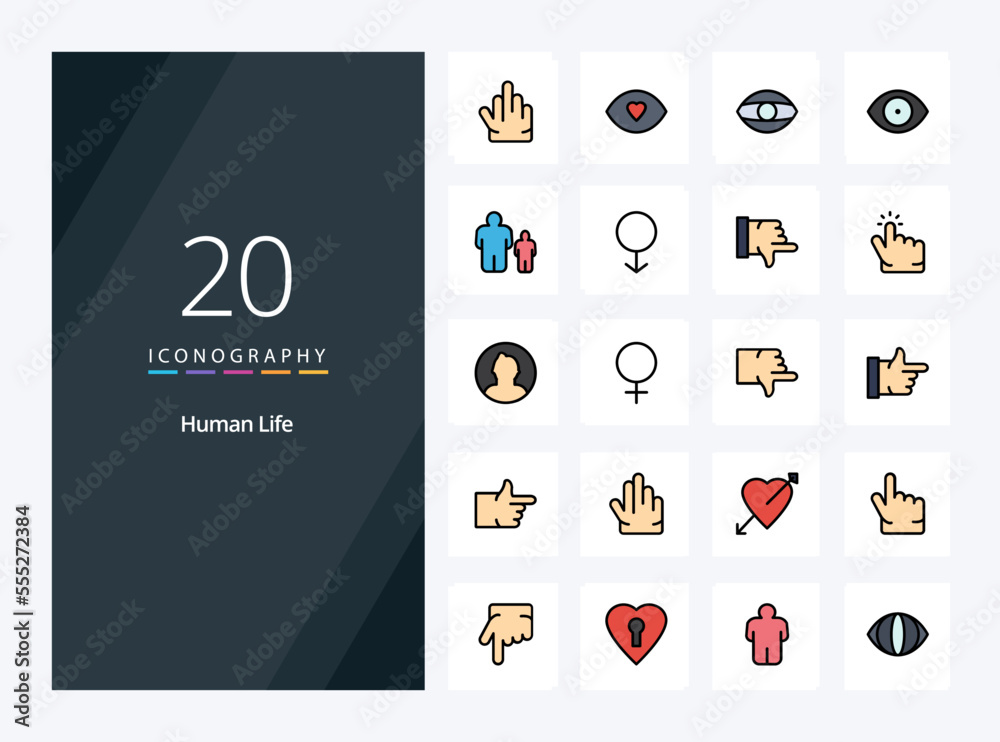 20 Human line Filled icon for presentation