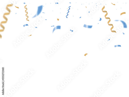 congratulatory background with gold blue confetti and serpentine. Vector illustration