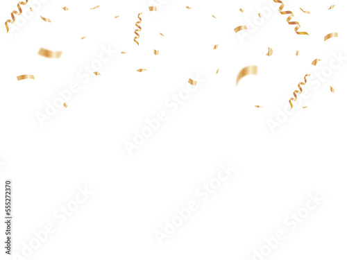 congratulatory background with gold confetti and serpentine. Vector illustration