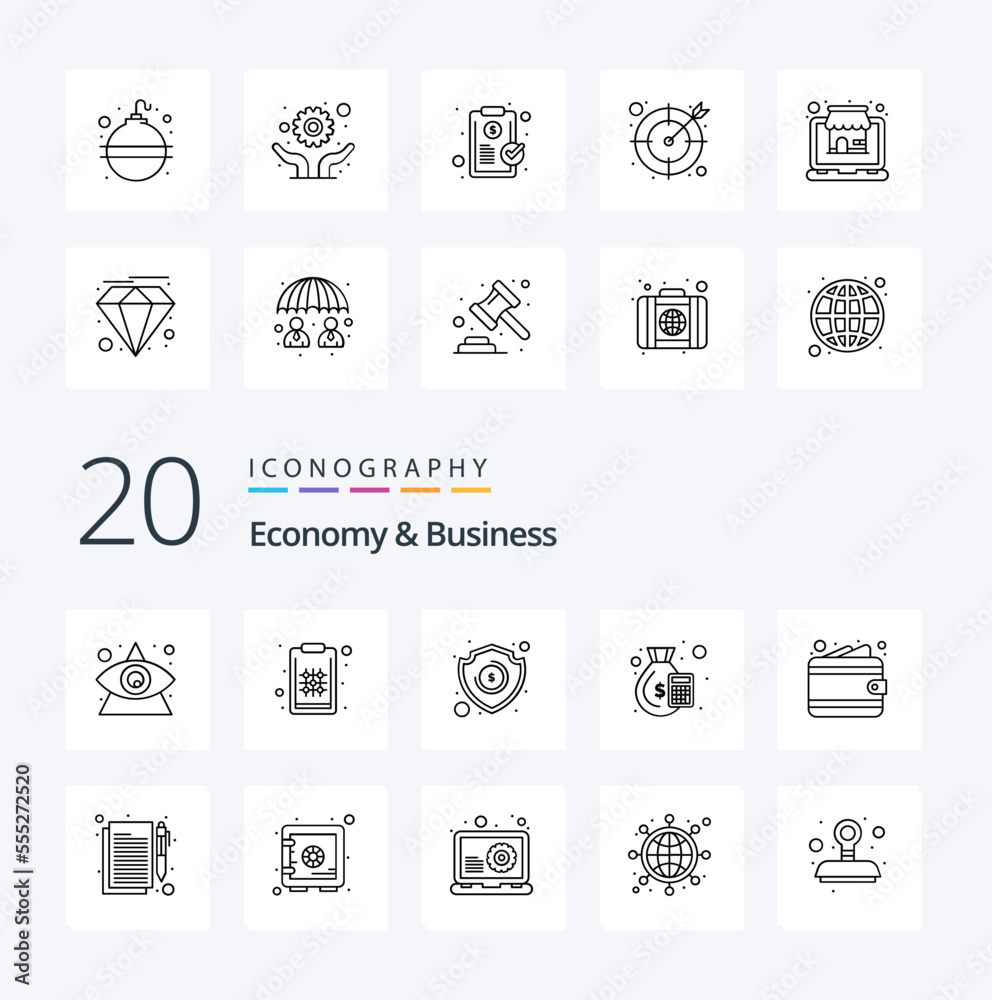 20 Economy And Business Line icon Pack like money accounting money money bag