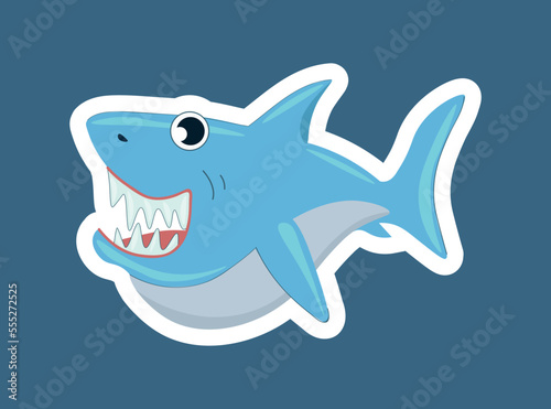 Cool shark icon. Reaction for messengers and sticker for social networks. Toy or mascot for children. Representative of underwater world and dangerous predator. Cartoon flat vector illustration