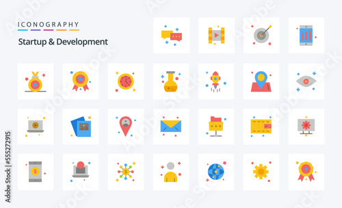 25 Startup And Develepment Flat color icon pack