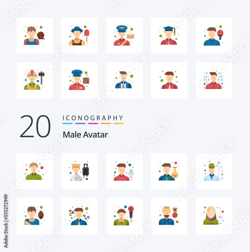 20 Male Avatar Flat Color icon Pack like golf man service avatar recorder