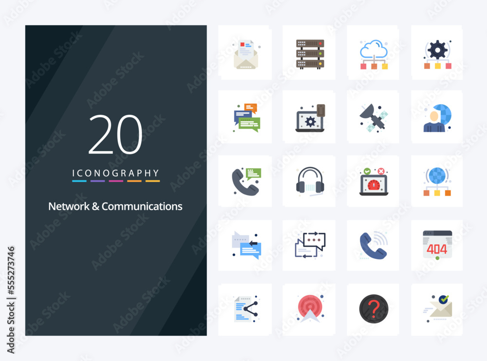20 Network And Communications Flat Color icon for presentation
