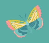 Bright butterflies icon. Colorful insect with yellow green wings. Fauna and wild life, aesthetics and elegance. Stylish and minimalistic logo for company, branding. Cartoon flat vector illustration