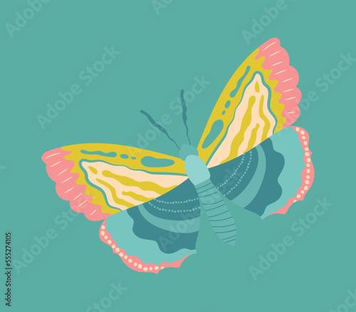 Bright butterflies icon. Colorful insect with yellow green wings. Fauna and wild life, aesthetics and elegance. Stylish and minimalistic logo for company, branding. Cartoon flat vector illustration