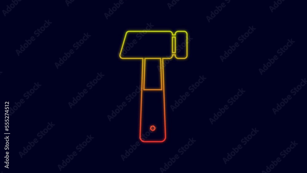 Glowing neon line Hammer icon isolated on blue background. Tool for repair. 4K Video motion graphic animation Glowing neon line Hammer icon isolated on blue background. Tool for repair. 4K Video motion graphic animation