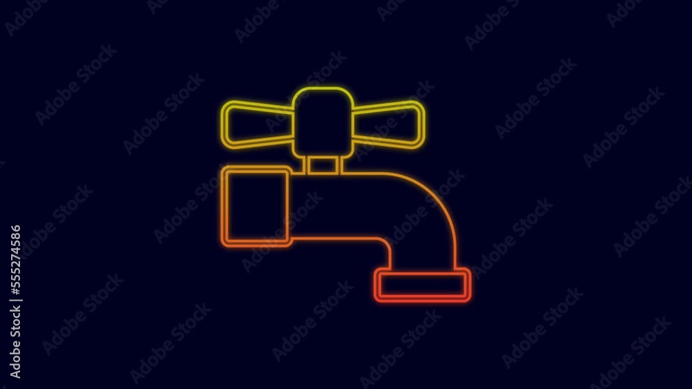 Glowing neon line Water tap icon isolated on blue background. 4K Video motion graphic animation Glowing neon line Water tap icon isolated on blue background. 4K Video motion graphic animation