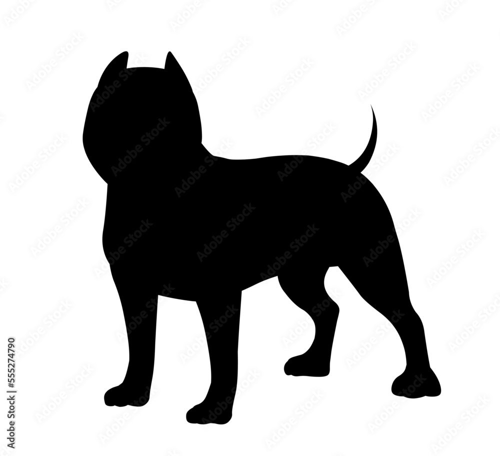 Cute dog silhouette. Graphic element for printing on fabric. Fashion, trend and style, aesthetics and elegance. Minimalistic logotype for company and branding. Cartoon flat vector illustration
