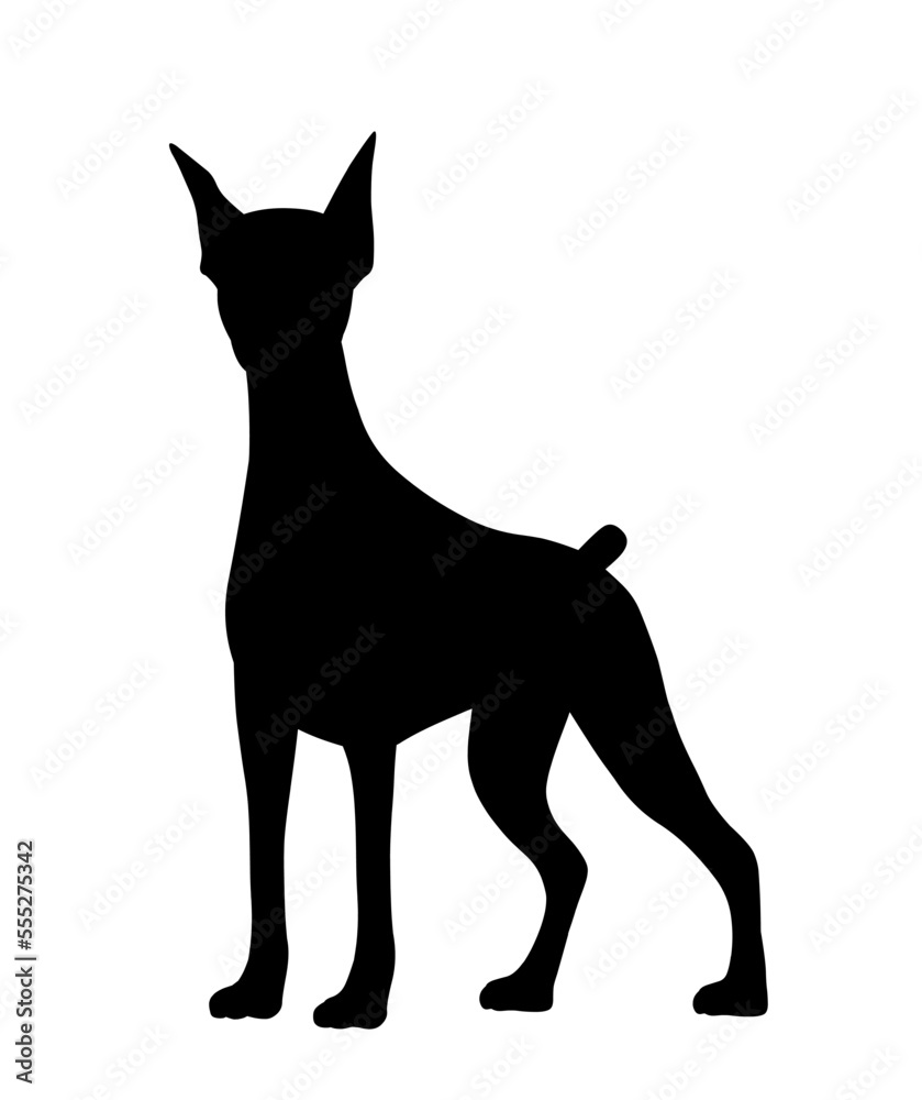 Cute dog silhouette. Graphic element for printing on fabric. Aesthetics and elegance. Toy or mascot for children, minimalistic logotype for veterinary clinic. Cartoon flat vector illustration