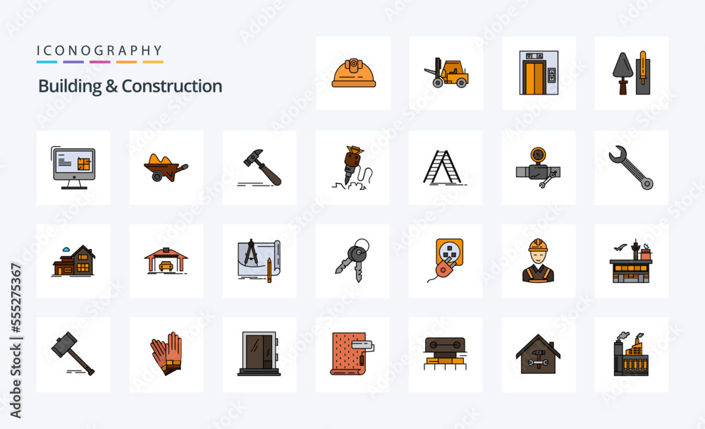 25 Building And Construction Line Filled Style icon pack