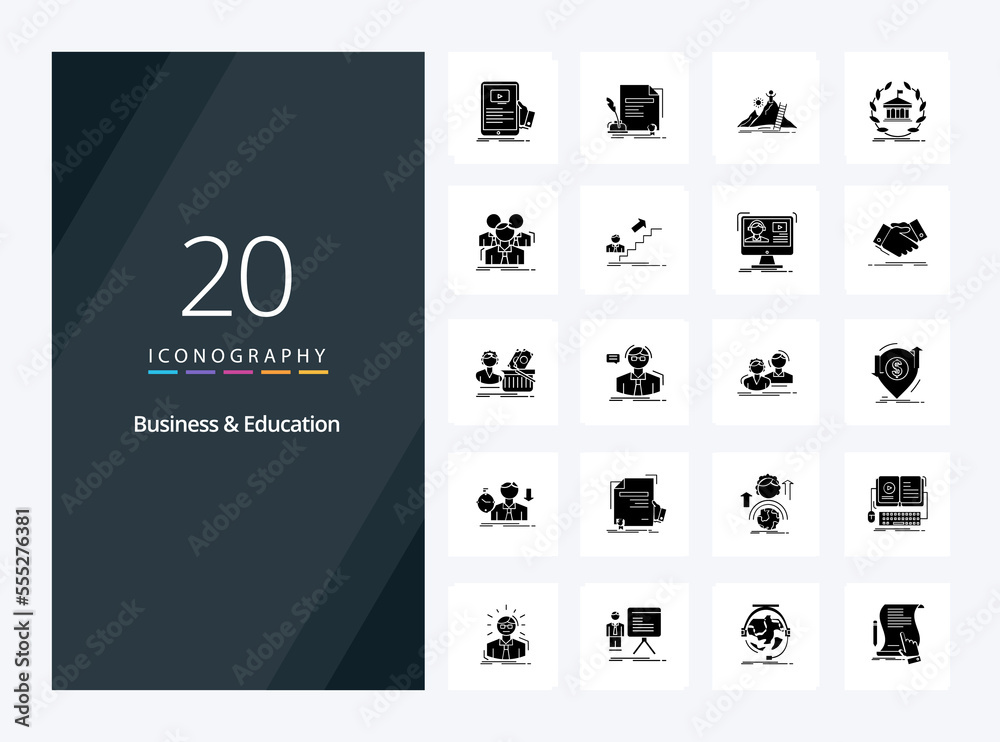 20 Business And Education Solid Glyph icon for presentation