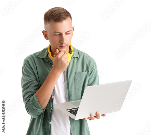 Thoughtful young man with h...