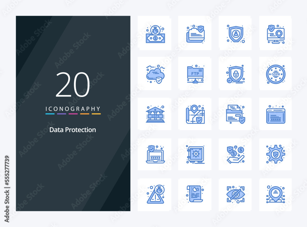 20 Data Protection Blue Color icon for presentation