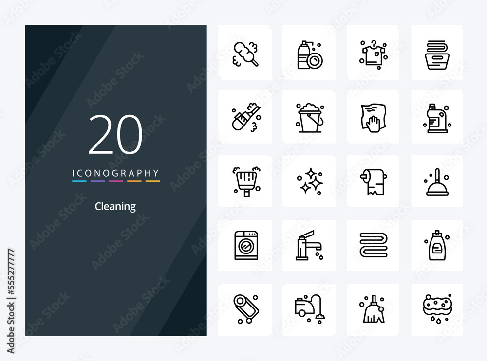 20 Cleaning Outline icon for presentation
