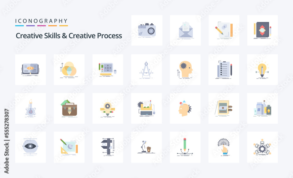 25 Creative Skills And Creative Process Flat color icon pack