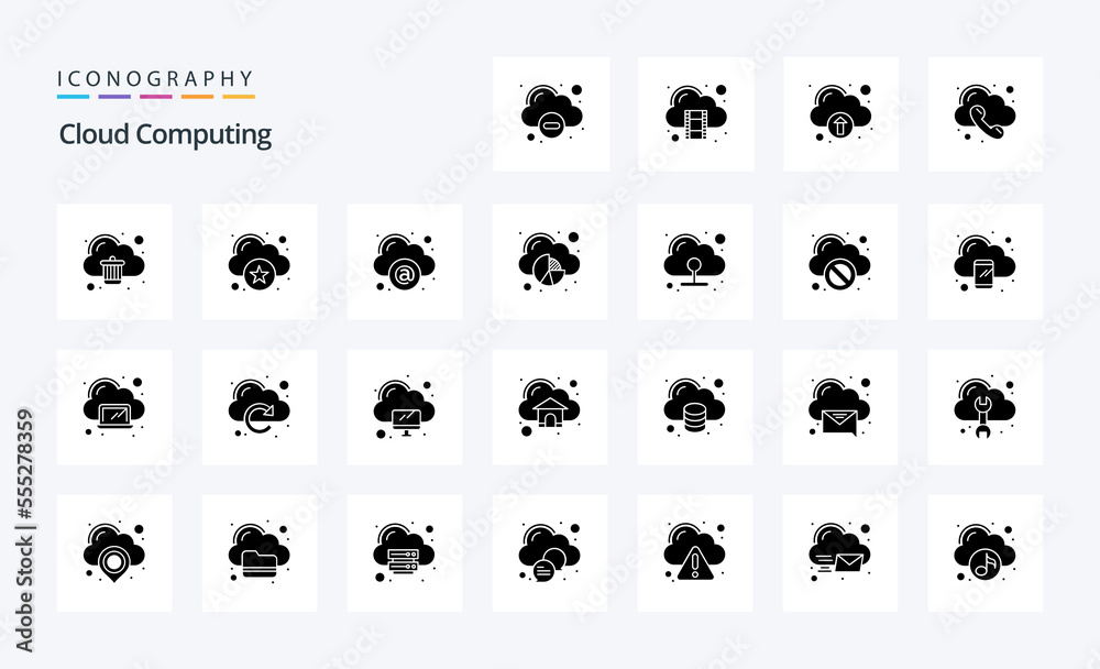 25 Cloud Computing Solid Glyph icon pack